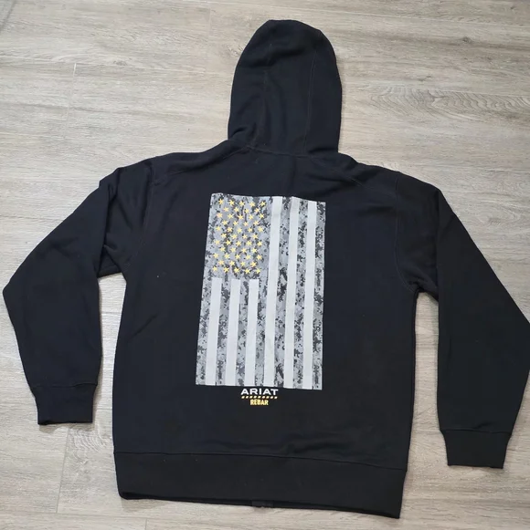 New Ariat Rebar Workwear Reflective Flag Full Zip Hoodie Mens Sz Small Black - Picture 5 of 9